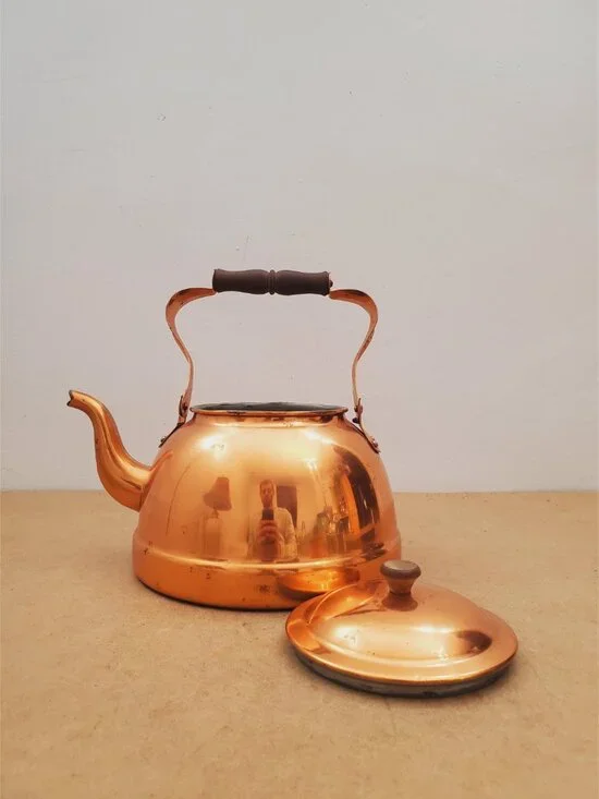Vintage Copper Kettle with Brass & Wood Handle Antique Copper Kettle/Teapot - Picture 14 of 16